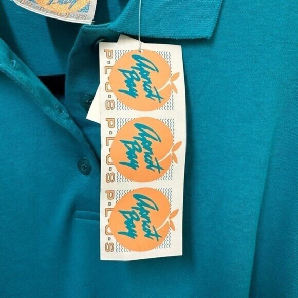 Apricot Bay Plus Women's 42 Vintage Polo Collared Shirt Aqua 80's Ames Tag NWT - Picture 3 of 6